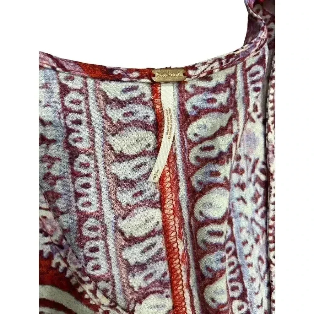 Free People Wild and Free Printed Paisley Long Sleeve Smocked Top Sz S